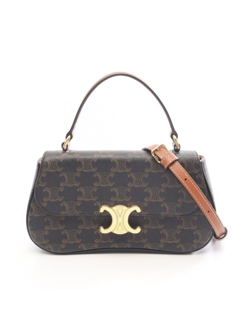 Celine Handbag Triomphe Teenage Laura 2-Way Brown Black Leather